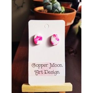 Handmade Pink and White Glitter Polymer Clay Stud Earrings